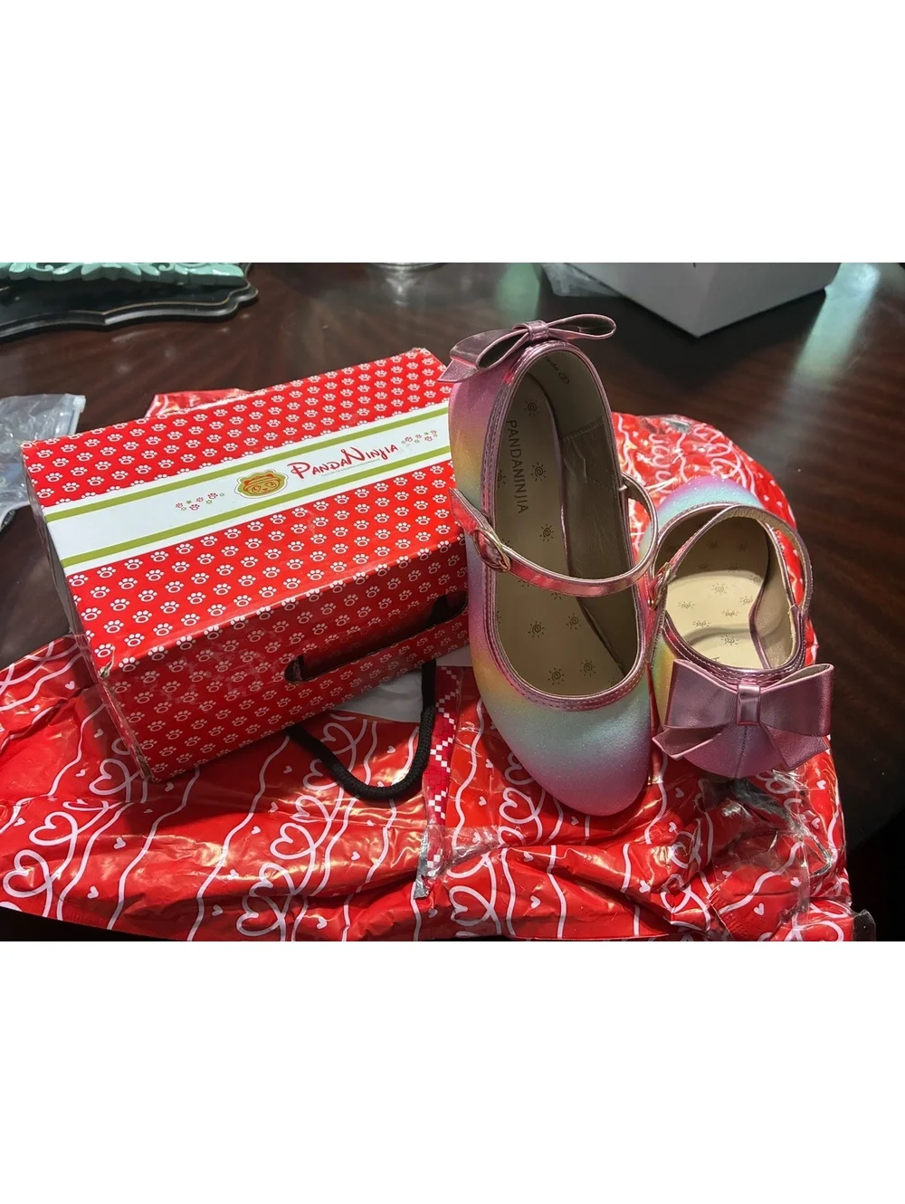 PandaNinja Girls' Rainbow Mary Jane Dress Shoes with Bow - Size 2
